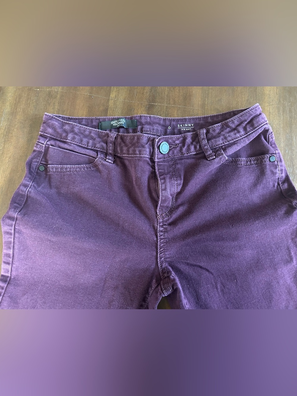 Simply Vera Skinny Wine Purple Women's Jeans 6